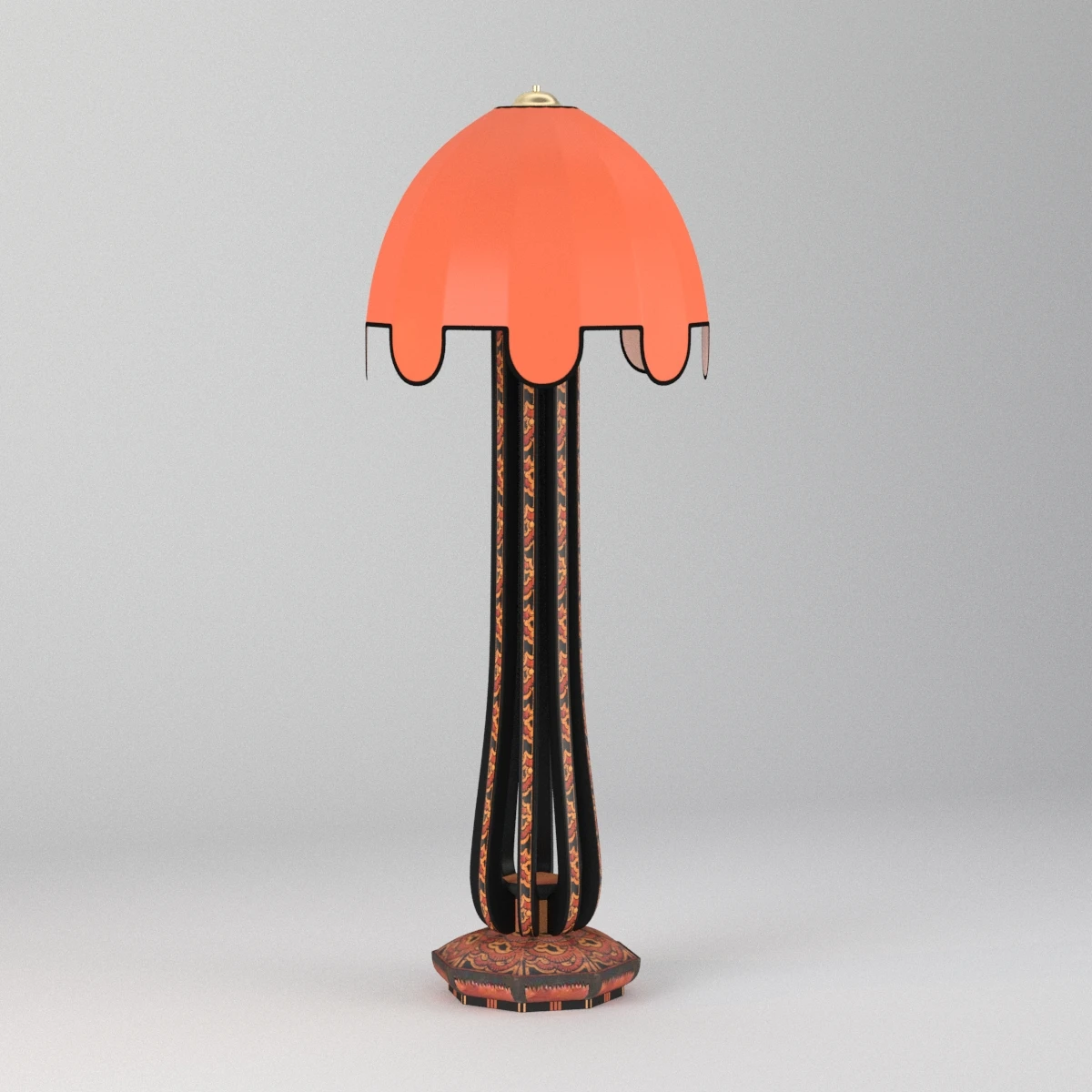 Art Deco Amsterdam School Batik Decoration Wooden Floor Lamp 3D Model_03